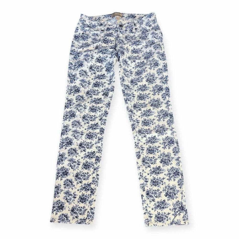 PAIGE Women’s White And Blue Floral Print Skyline Ankle Peg Skinny Jeans Size 27